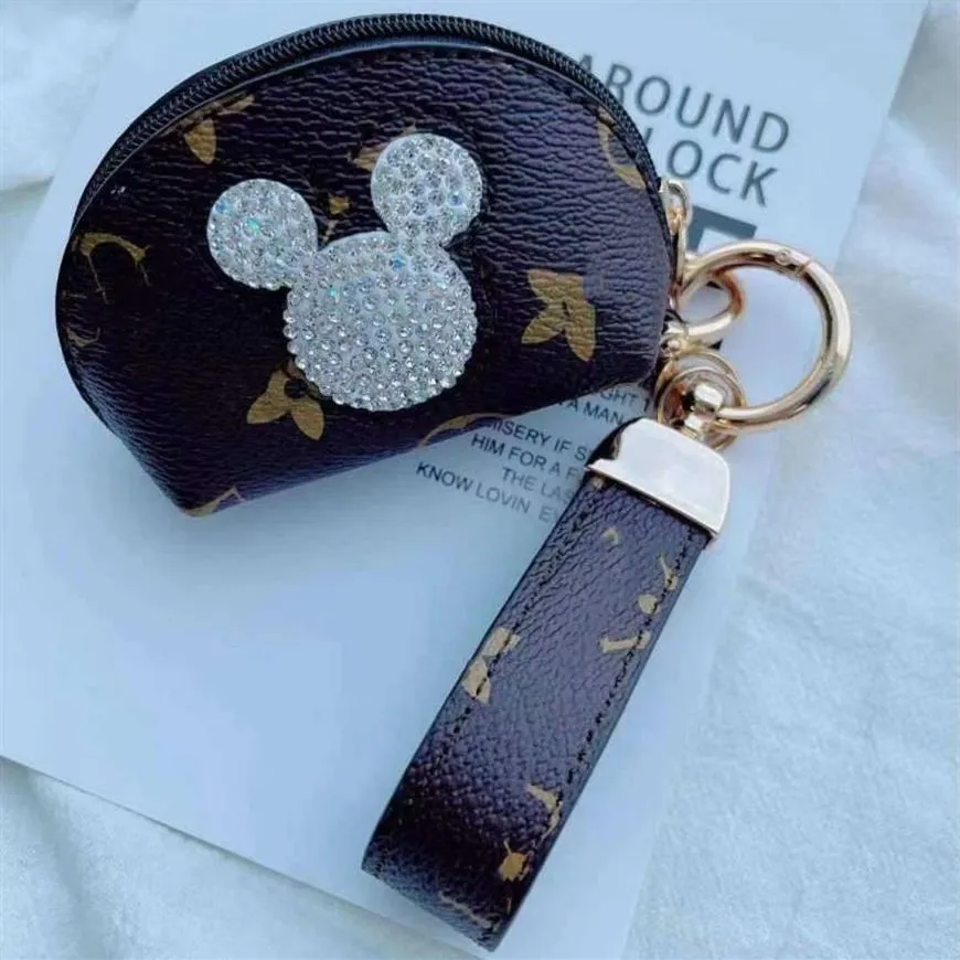 Presbyopia Keychain Buckles Araba Anahtarları Tutucu Çanta Anahtar Yüzük Sevimli Kahverengi Çiçek Rhinestone Fare PU Deri Anahtarlama Kolye Moda Des311a