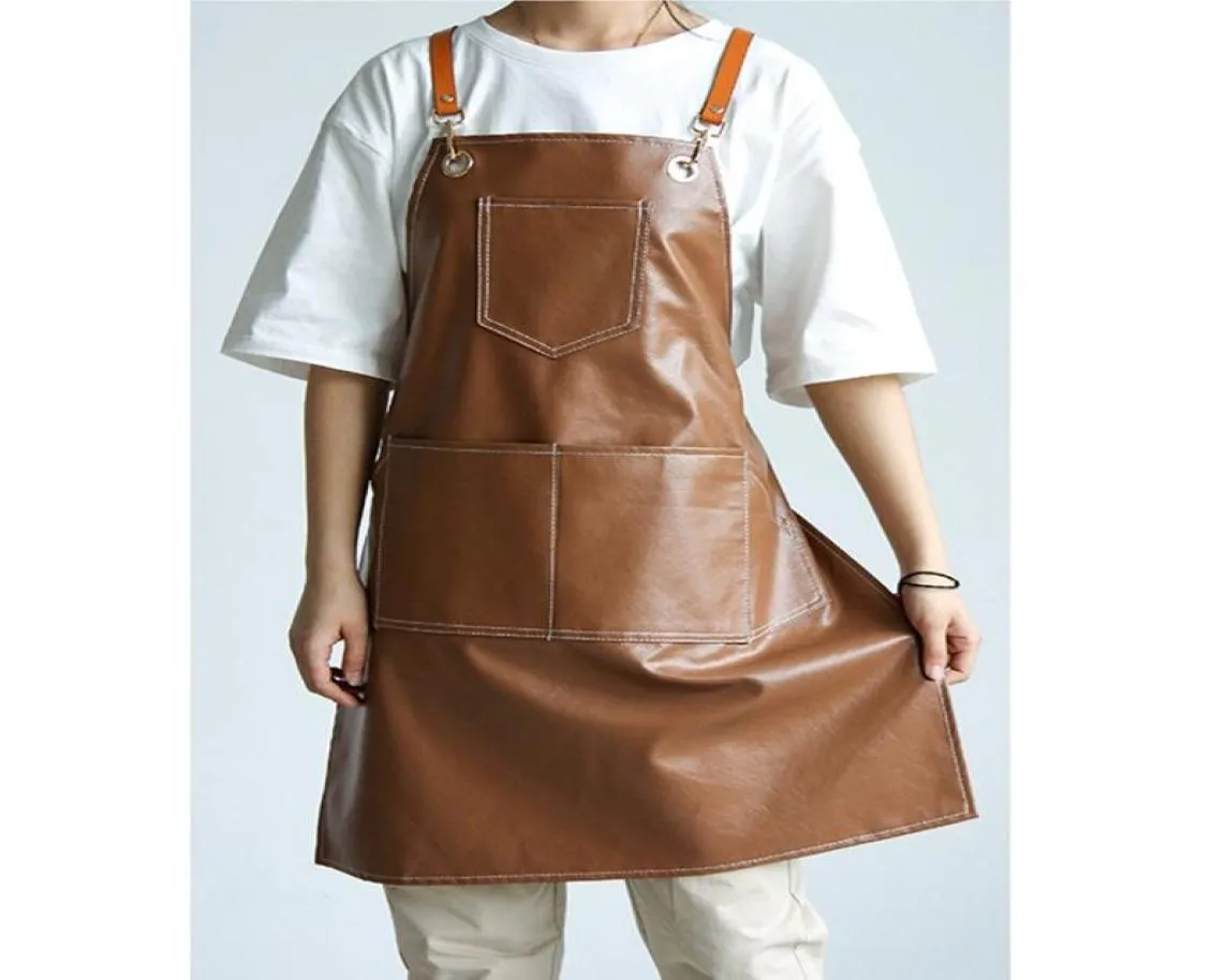 Aprons Leather Working Apron Cross Back Adjustable Chef Multipocket Sleeveless5030773