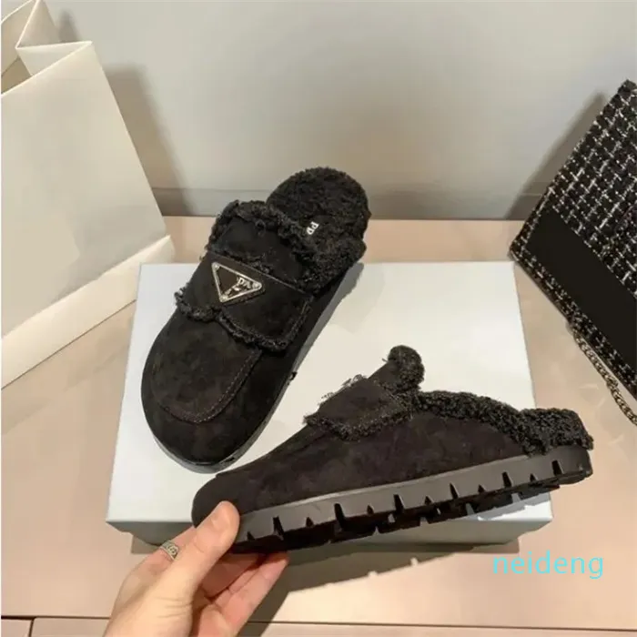 Designer -shoes Women warm wool slipper Sandals closed toe Shearling-lined suede slippers shearling slipper brown black