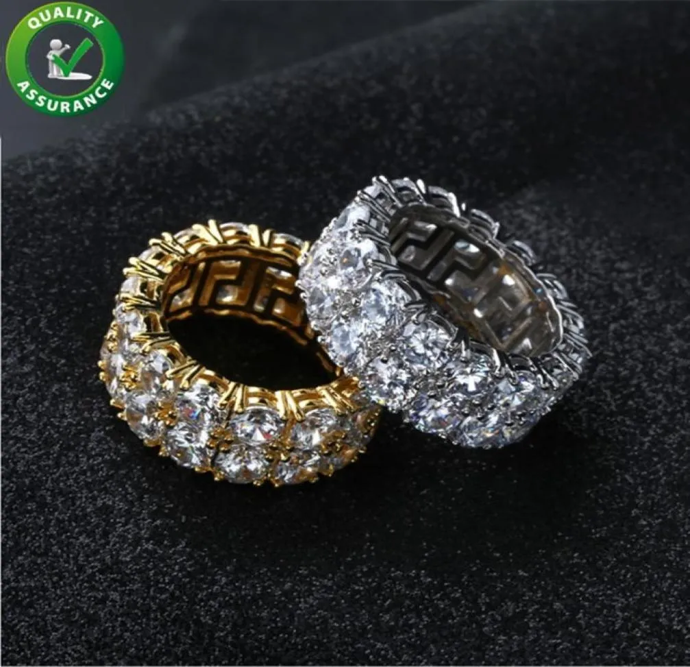 Hip Hop Iced Out Ring Micro Pave CZ Stone Tennis Ring Hommes Femmes Charme Bijoux De Luxe Cristal Zircon Diamant Or Argent Plaqué Wed2710361