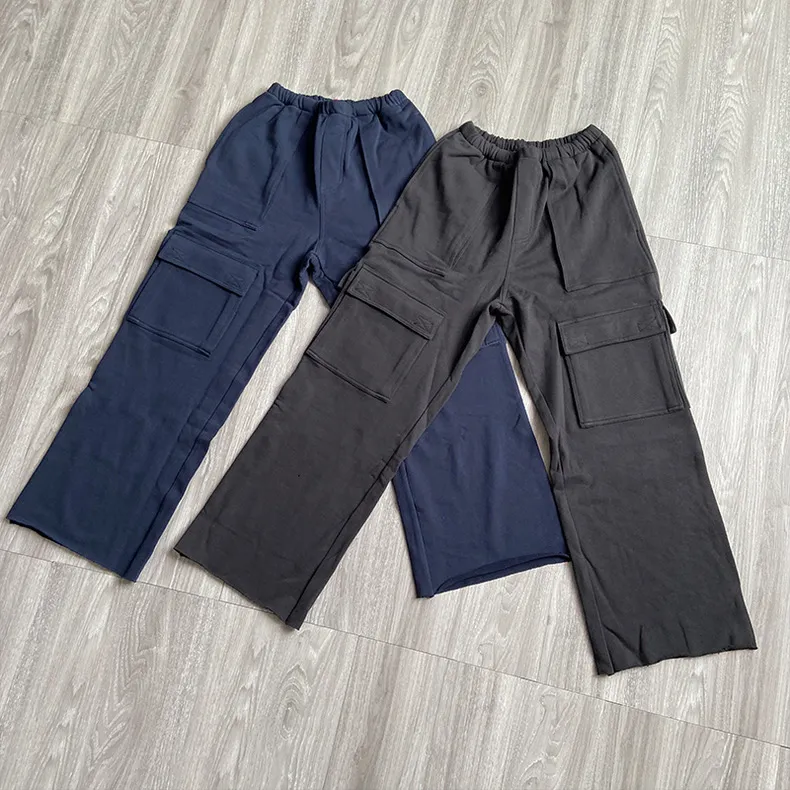 Blue Black Fashion Cargo Men Múltiplos bolsos da rua High Street Solid Color Pants Sorto