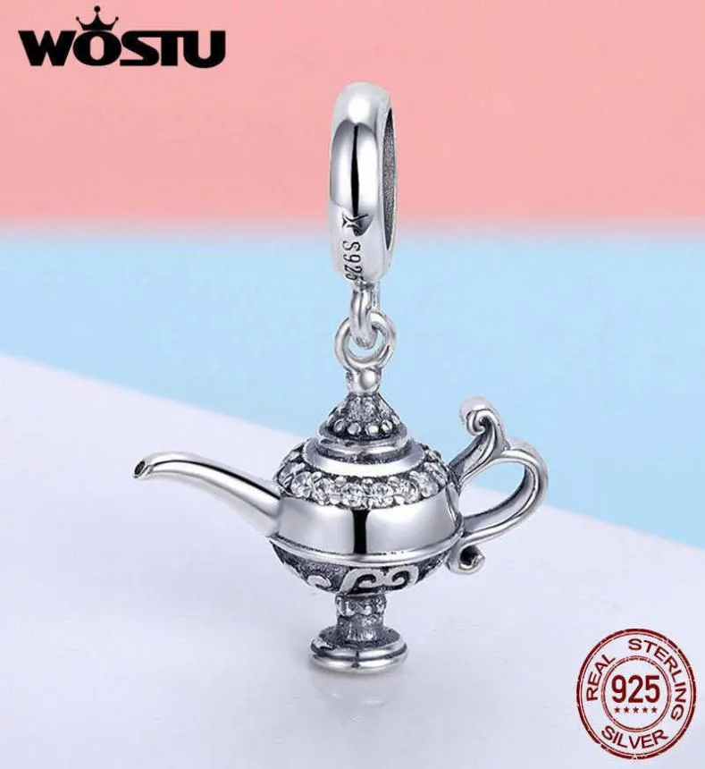 WOSTU 925アラジンダングルチャームフィットオリジナルのDIYビーズブレスレットラッキージュエリーギフトFIC7034392822のスターリングシルバーランプ