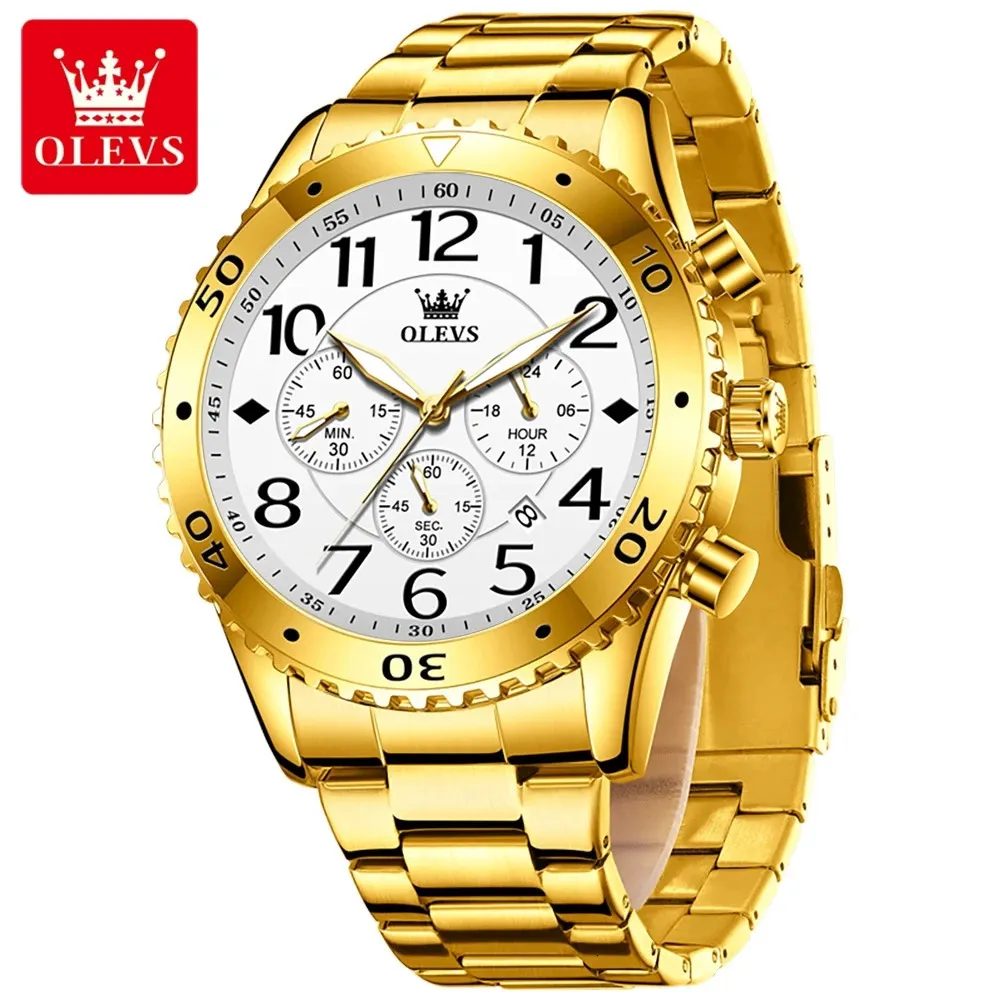 Wristwatches OLEVS Men's Watches Large Arabic Numerals Dial Original Wristwatch for Man Chronograph 24 Hour Date Waterproof Luminous 231214