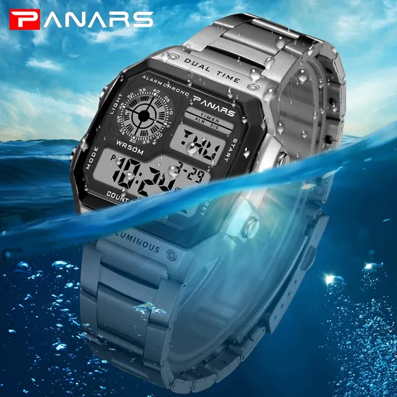 Zegarwatch Panarze Top Luksusowy Sport Fashion Watch Men Clock Waterproof Watches Pasek ze stali nierdzewnej Digital Watch ELOOJ HOMBRE 231213