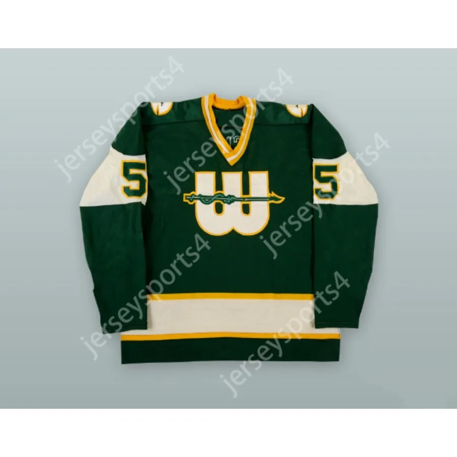 ЗЕЛЕНАЯ ХОККЕЙНАЯ ТРИКОТАЖА WHA RON BUSNIUK 5 NEW ENGLAND WHALERS 1975-77 годов, НОВАЯ Сшитая сверху S-M-L-XL-XXL-3XL-4XL-5XL-6XL