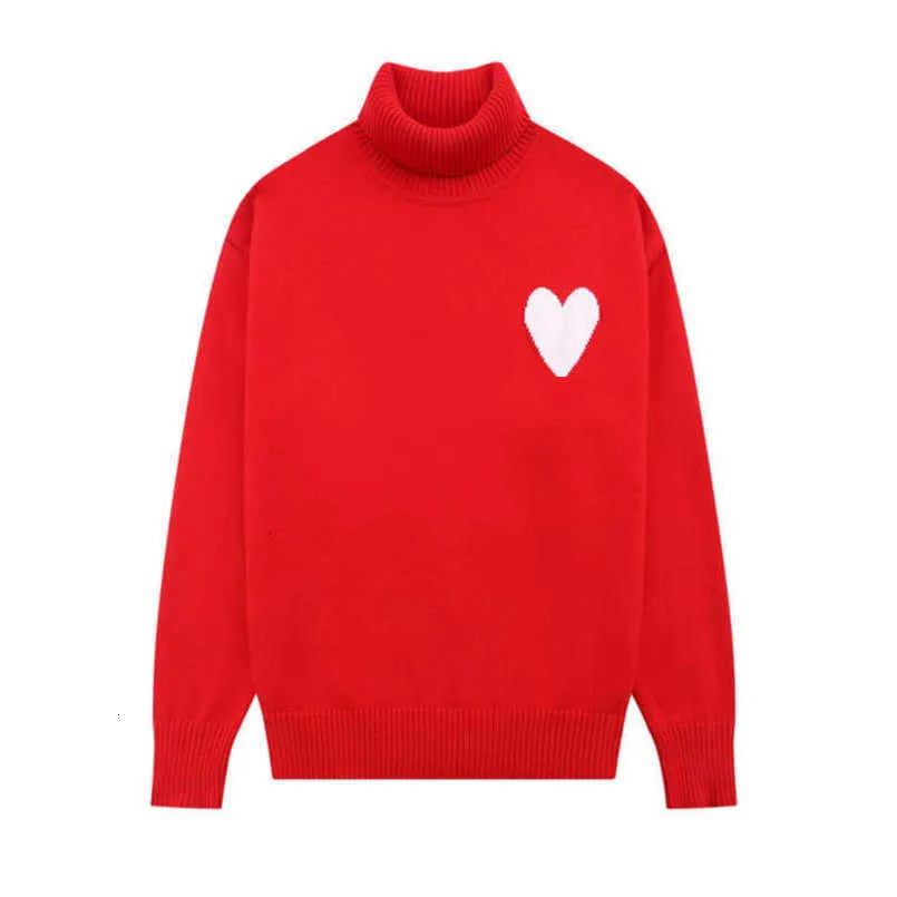AMIS Cardigan SWEAT PARIS PARES MODA AMISKNITED HIGH CORLAR Hafted Red Heart Solid Kolor Skoczek dla mężczyzn i kobiet Amisweater MSHF