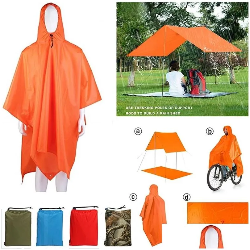 Raincoats Mtifunctional Outdoor Rain Poncho Backpack ER Waterproof Terp Tarp Shelter Sunshade Picnic Blanket Mat for Cam 210320ドロップDHHQL