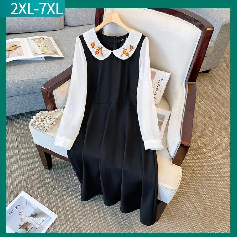 Vestidos casuais 2023 senhoras outono inverno plus tamanho vestido para mulheres grande manga longa preto midi 2xl 3xl 4xl 5xl 6xl 7xl