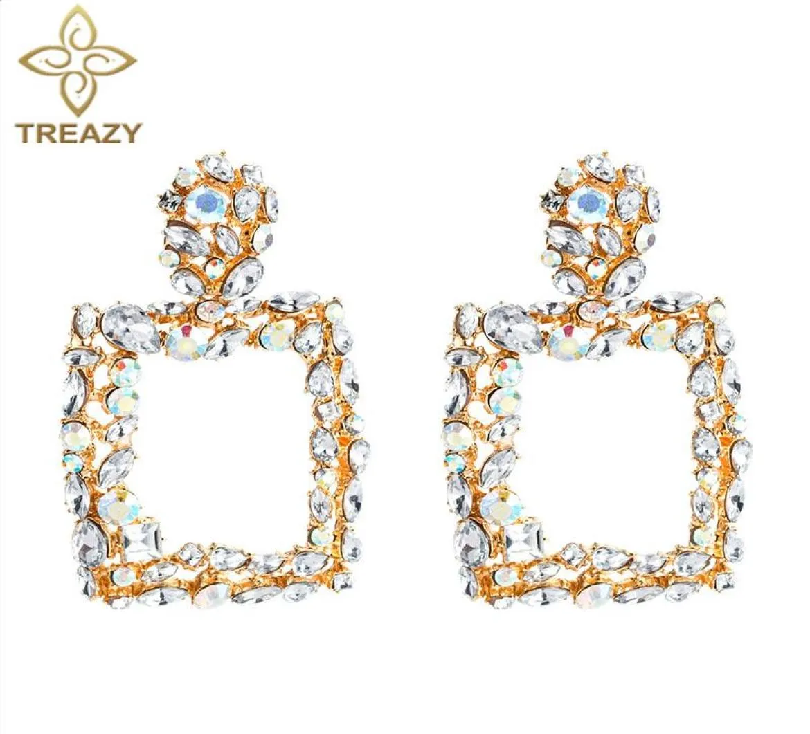 Boucles d'oreilles carrées de luxe pour femmes, strass, grand cristal, boucles d'oreilles géométriques, mode Modren, bijoux Dangle Chandelie3115974