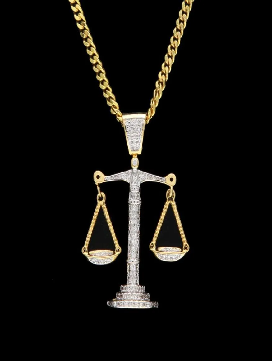 Iced Out Zircon Balance Libra Scale Pendant Silver Gold Copper Material Mens Hip Hop Necklace Chain3583550