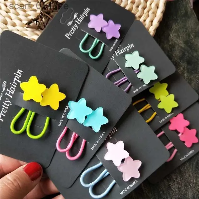 Headwear Hair Accessories 2pcs Fluorescence Color Elastic Hair Bands for Kids Star Floral Heart Hair Rope Hair Tie for Baby Girl Headwear Hair AccessoriesL231214