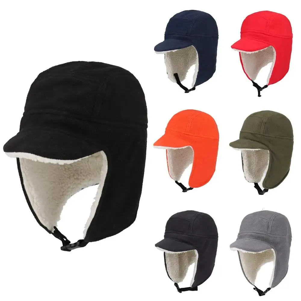 Beanieskull Caps Connectyle Men 'Soft Fleece暖かい冬の帽子シェルパは、バイザー風力向上イヤーフラップスノースキースカルキャップ231212で裏打ちされています