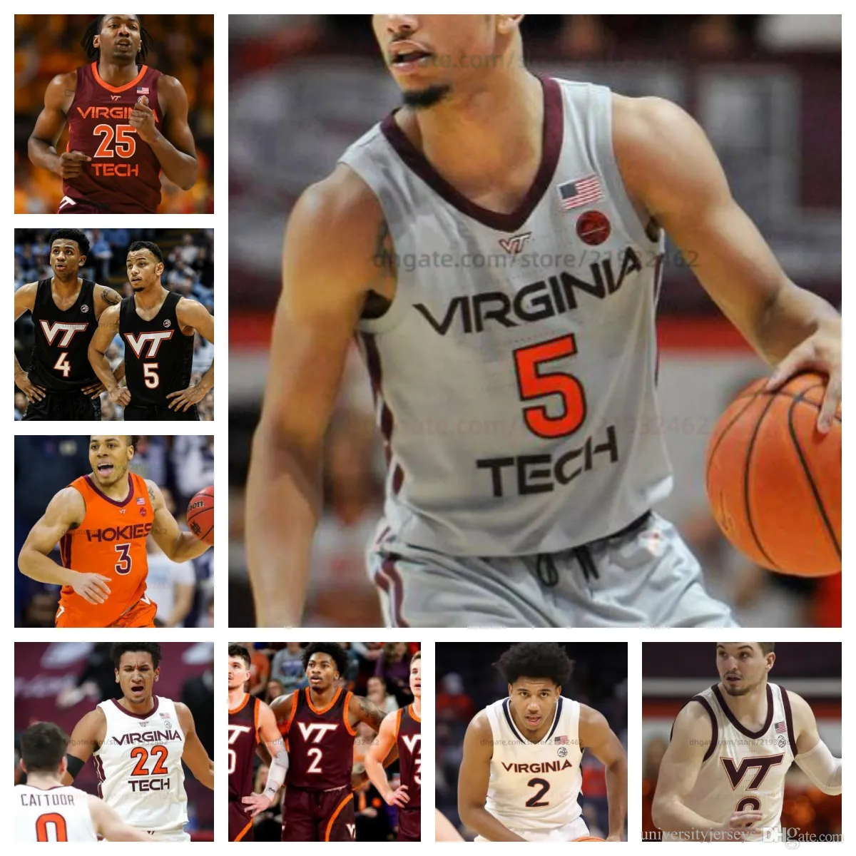 Brandon Rechsteiner Sean Pedulla Virginia Tech Hokies Maillot de basket-ball n'importe quel numéro de nom Hommes Femmes Jeunes Tous cousus Mekhi Long Patrick Wessler John Camden