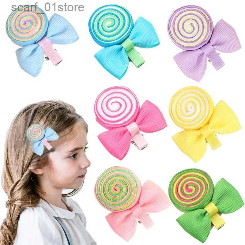 Kopfbedeckung Haarschmuck Neue Lolli Haarspangen Regenbogen Dose Haarspangen Süße Schleifen Haarnadeln Für Baby Mädchen Kinder Handgefertigte Kopfbedeckung HaarschmuckL231214