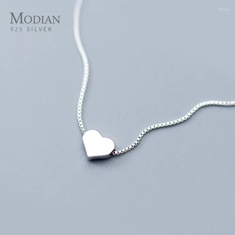 Hängen Modian Minimalist Sterling Silver 925 Hearts Pendant Necklace for Women Fashion Box Chain Fine Jewelry Accessories