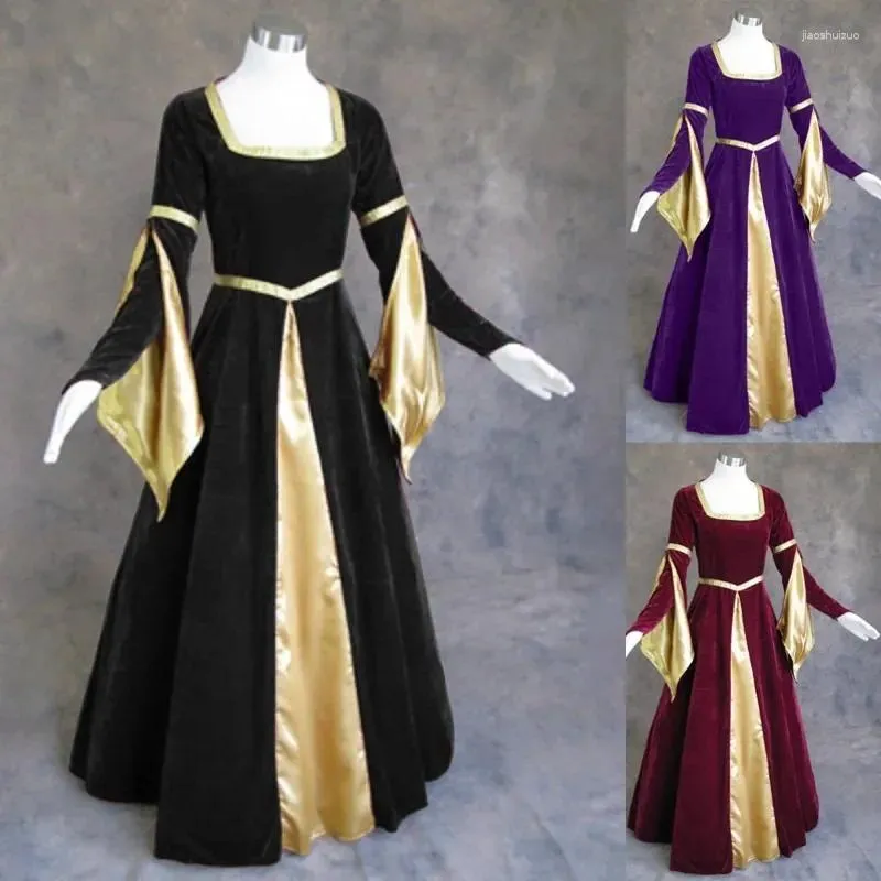 Robes décontractées Femmes Médiévale Renaissance Robe Rétro Gothique Royal Court Cosplay Costume Flare Manches Longues Taille Robe