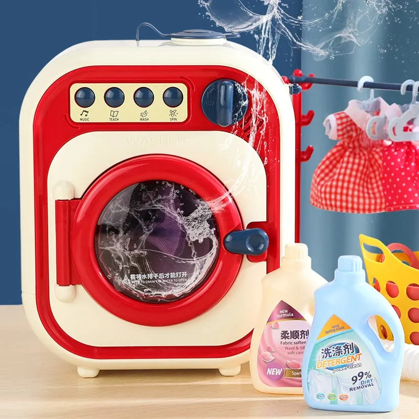 Kids Washing Machine Toy Pretend Play House Mini Simulation Electric Toys Rotate Kinetic Cleaning Preschool For Girls 231225