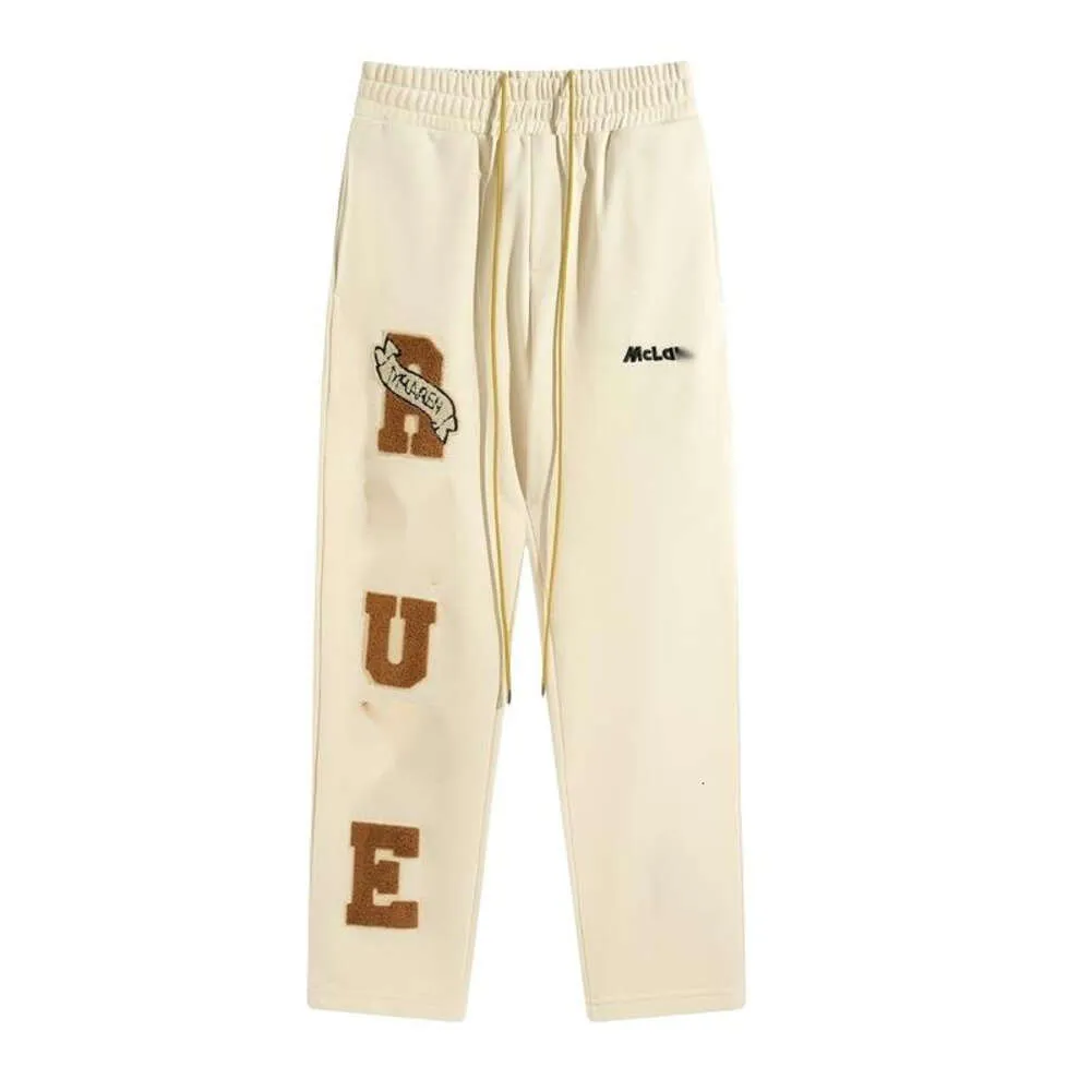 Rhude Hosen Designer Mode Hosen High Street Fashion Stickerei Brief Aufkleber Stoff Frühling Und Herbst Lose Baumwolle Casual Kleine Gerade Hosen Für Männer Frauen