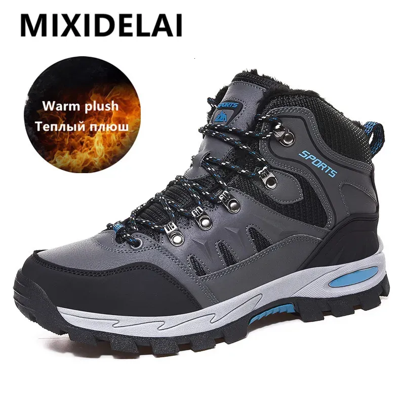 Boots Men's Winter Boots Warm Plush Men's Snow Boots High Quality Leather Waterproof Men Sneakers Outdoor Men Hiking Boots Work Shoes 231214