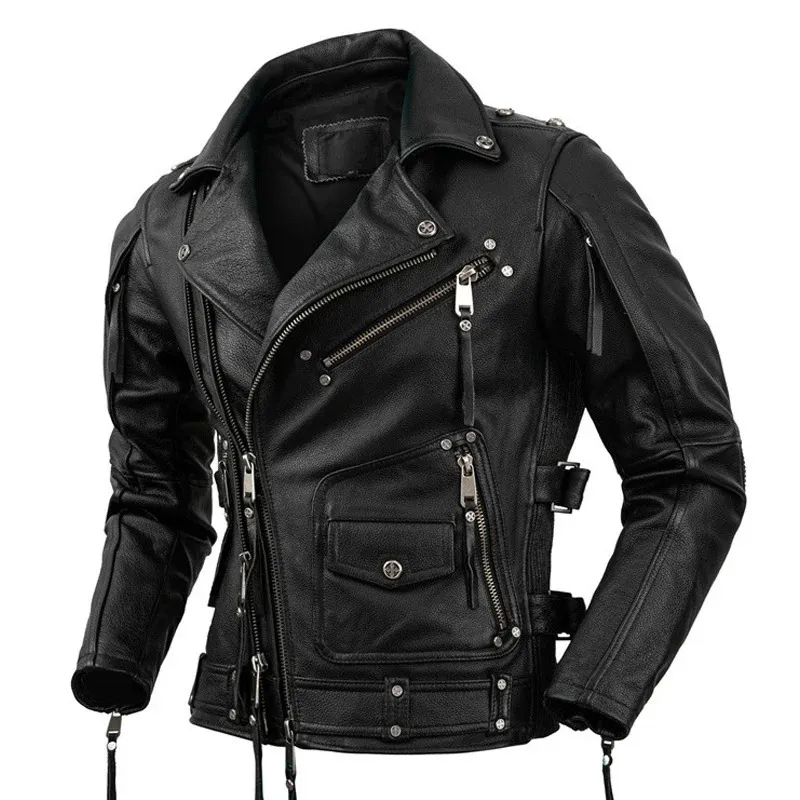 Men's Leather Faux Leather Motorcycle Leather Jacket Men Moto Riding Mens Clothing Biker Coat Genuine Natural Calfskin Clothes s 231213