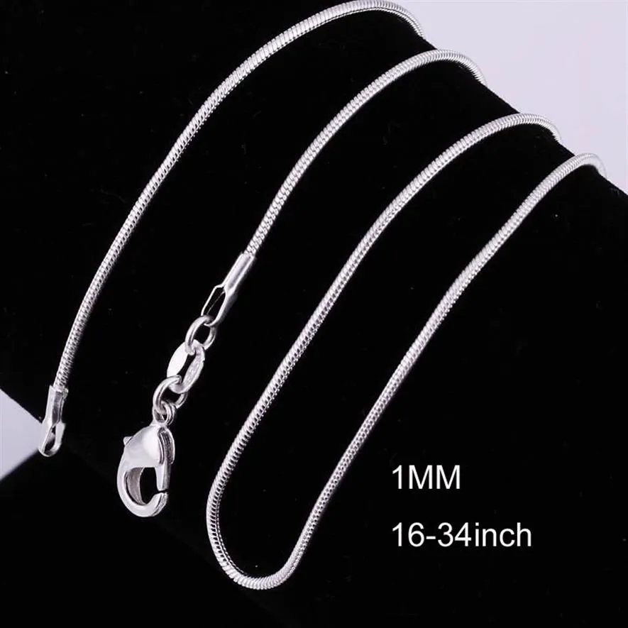 Ganze 16-34 Zoll 20PCS Schlangen-Halskettenketten 1MM 925 Sterling Silber Erkenntnisse DIY Schmuck 206w