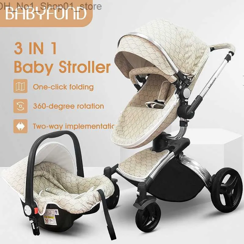 Коляски # Babyfond Роскошная детская коляска с высоким пейзажем 3 в 1 Коляска для новорожденных Поворот на 360 градусов Кожаная коляска ЕС Безопасное автокресло Ship1305j Q231215