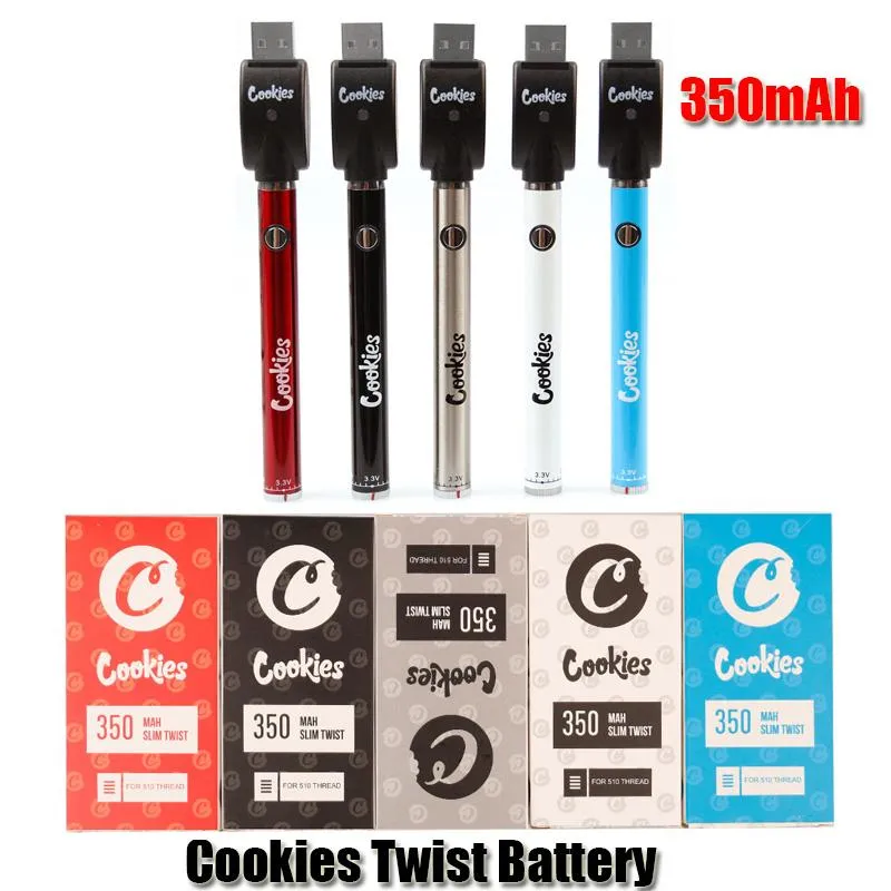 Cookies Slim Twist Batterij 3,3 V Verstelbare spanning 350 mAh USB-oplader Oplaadbaar voorverwarmen 510 draad