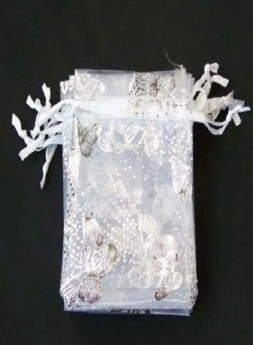 20X30CM 100 pcs white butterfly Organza Wedding Jewellery Gift Bag 70x90 mm Party Bags PoucheS7040131