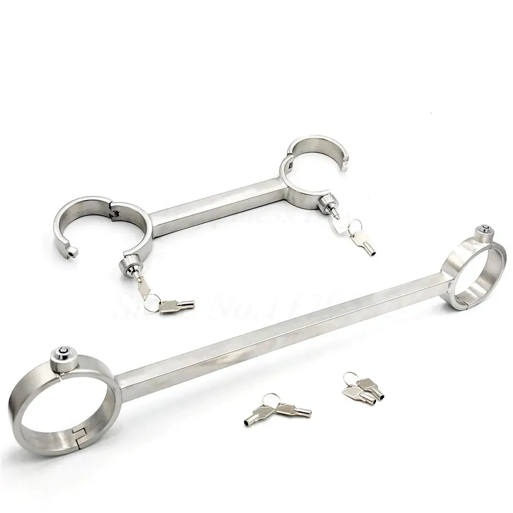 Adult Toys 304 Stainless Steel Press Lock Open Leg Ankle Cuffs Fixed Restraints Bondage BDSM Fetish SlaveMetal Lockable Handcuffs Sex Toys 231214