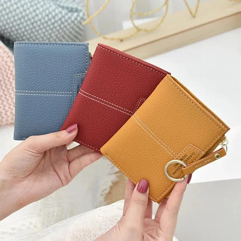 Carteras para mujer, cartera suave de piel sintética, monedero para mujer, Mini tarjetero con cerrojo, monedero corto y delgado con cremallera, llavero Portefeuille