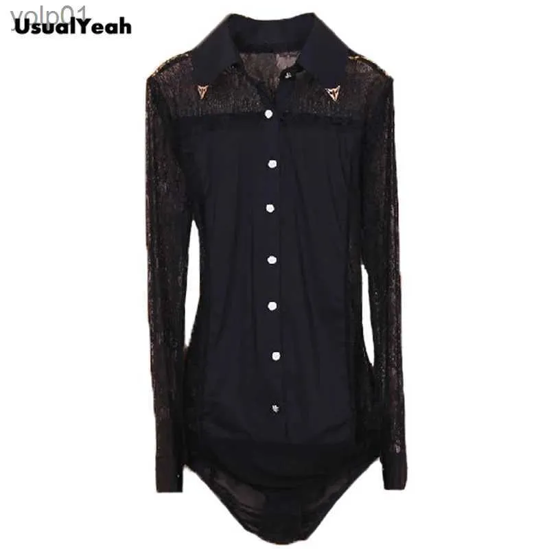 Women's Blouses Shirts UsualYeah Women Fashion Sexy Lace Long sle OL women work wear Body Shirts Blouse blusas black white S-M-L-XL SY0101L231214