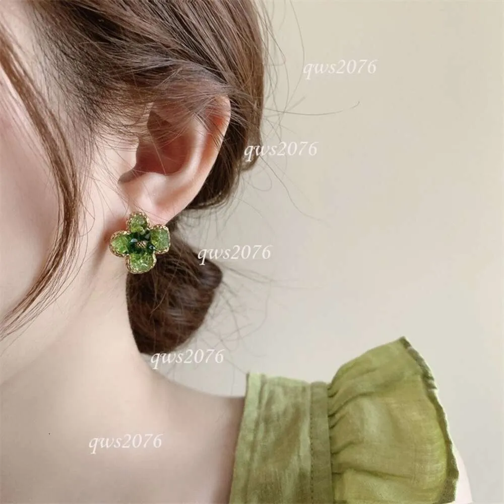 Clover Flower Earrings Cabinet Gold Gradient Crystal Women's Accessories