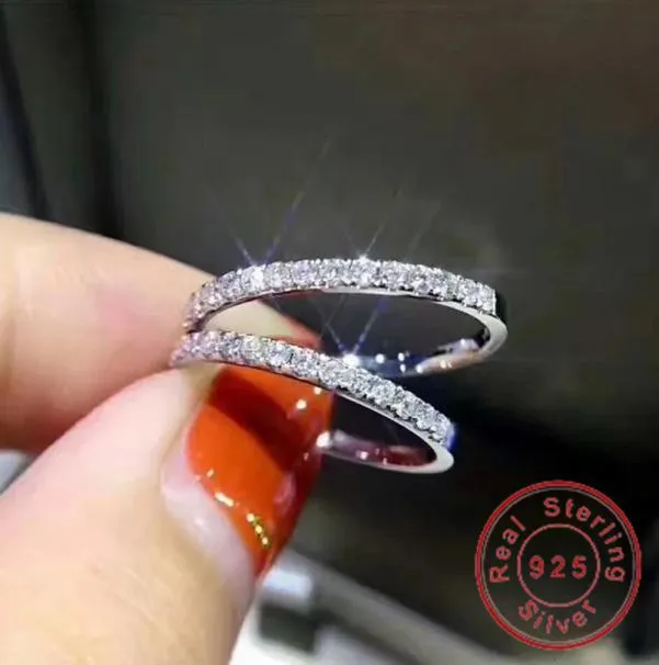 Bague de promesse d'éternité en argent Sterling 100925, 3 couleurs, bague de mariage en zircone pour femmes, bijoux de doigt simples 8794362