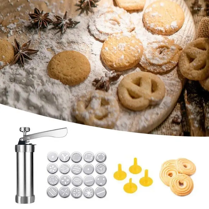 Bakformar cookie pressmaskin med 20 skivor 4 isbildning rostfritt stål kex extruder kit set maker leverans