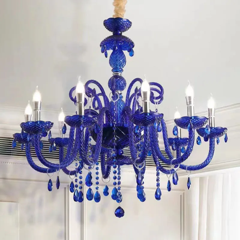 Lustre en cristal de couleur bleue moderne, décoration de maison pour salle à manger, Luminaire de magasin de vêtements ménagers, luminaires de chambre à coucher