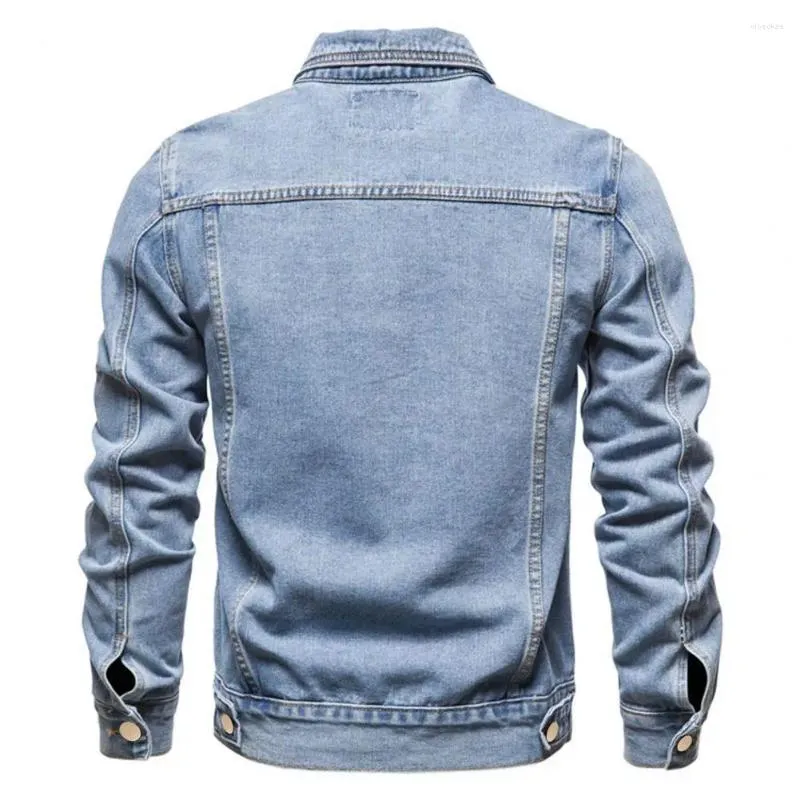 Herrjackor -knapp stängning jacka fashionabla denim smala fit lapel stil fast färg för motorcykel ryttare tillgängliga i mjukt