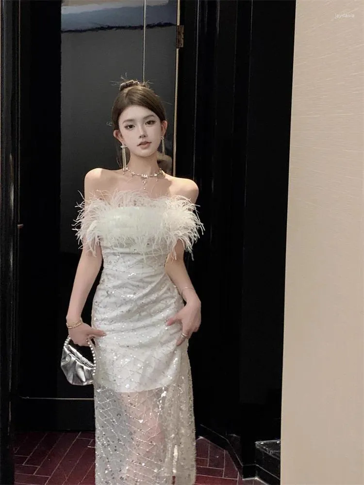 Luxurious Sequin and Feather Embellished Long Dress: Perfect for Birthdays,  Banquets, and Formal Events from Dhgate Basic & Casual Dresses - price 81.75