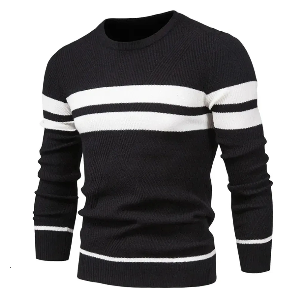 Pulls pour hommes mode hiver décontracté rayé homme pull pull couleur bloc col rond mâle taille européenne tricoté 231214