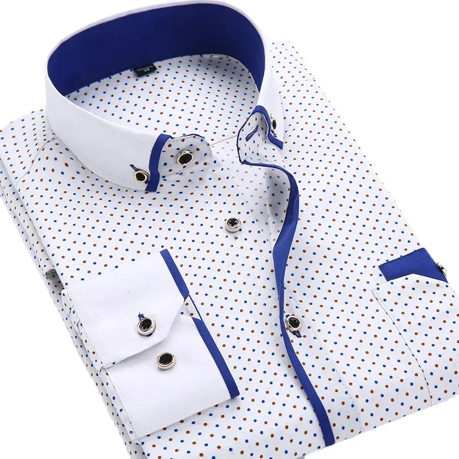 メンズドレスシャツホワイトビッグサイズ4xlメンシャツ2023長袖スリムフィットボタンダウンカラー良い品質印刷ビジネス231213