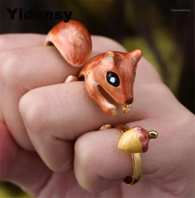 Yidensy 3PcsSet New Arrival Adjustable Cute Squirrel ring Tiny Animal Squirrel Enamel Ring Women Jewelry Anillos Bijoux17944532