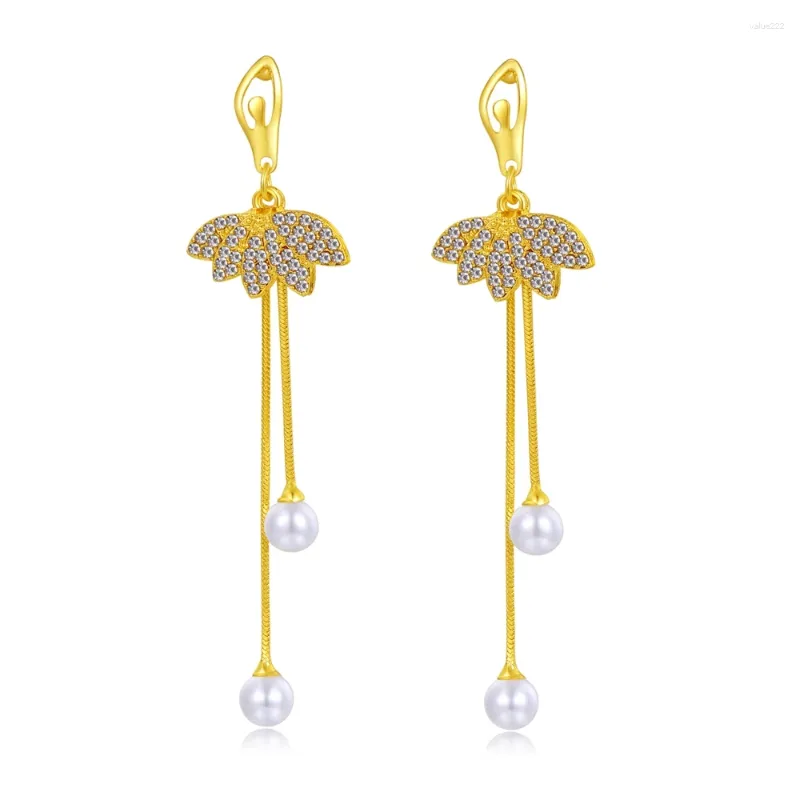 Boucles d'oreilles pendantes SDA pour femmes, perle, feuille de mariage, strass, longue boucle d'oreille, accessoire de mode de fête pour filles