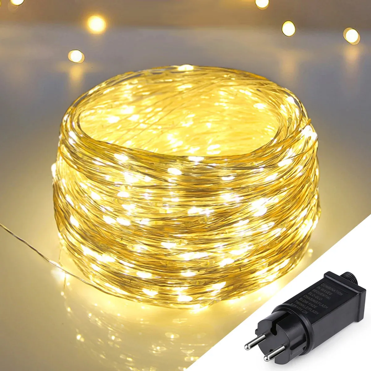 Autres fournitures de fête d'événement AC110V AC220V Fil de cuivre LED String Fairy Lights 50M 100M Noël LED Garland Chambre Jardin extérieur Année Décor Lumière 231214