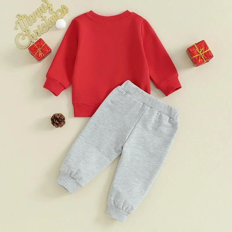 Kledingsets Baby 2-delige schattige outfit Kerst Letter Print Sweatshirt met lange mouwen en elastische broek Set voor herfstkleding voor baby's