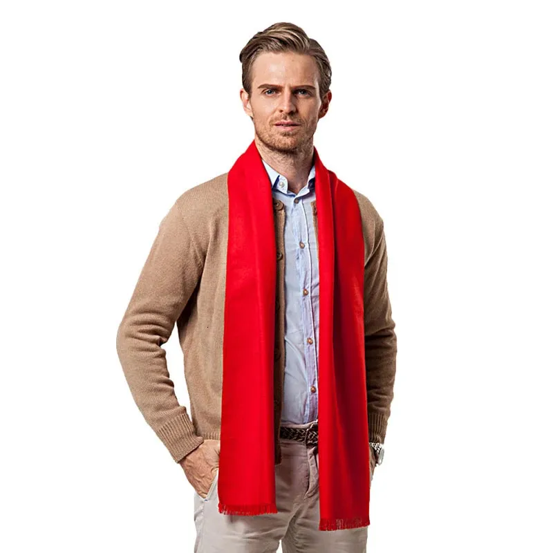 Foulards Mode hiver couleur unie hommes rouge écharpe de luxe marque Designer Style laine doux cachemire foulards Cachecol Masculino Inverno châle 231215