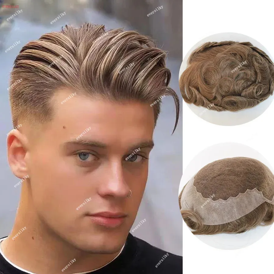 Men s Children s Wigs Natural Hairline Q6 Male Toupee Ash Blonde Brown Black Swiss Lace PU Base Human Hair Wig For Men Replacement Exhuast Prosthesi