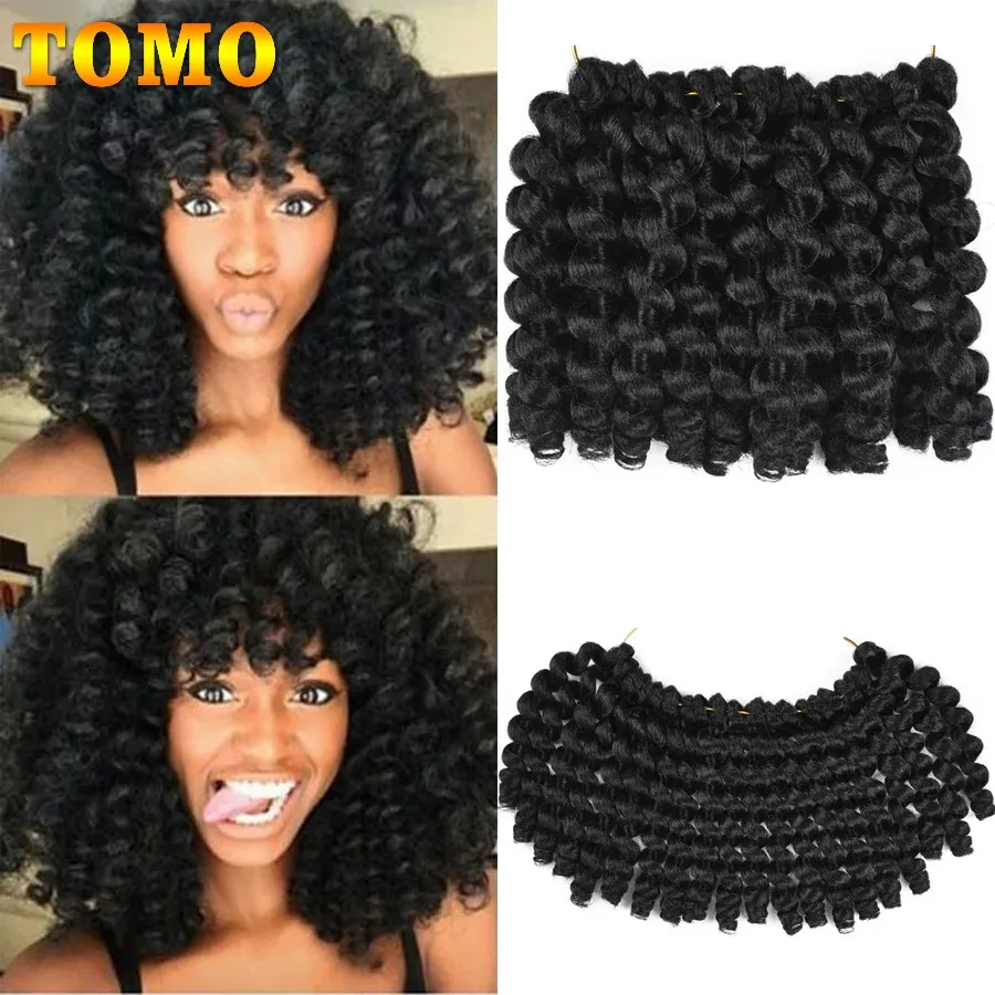 Synthetic Wigs TOMO 8inch 12 inch 20roots 75gpack Ombre Jamaica Bounce Stick curly hair synthetic black blonde crochet braid 231215