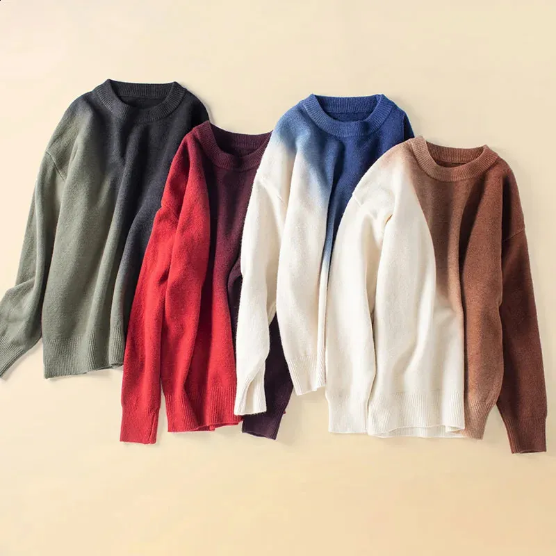 Mens Sweaters Sweater Fashion Gradient Color Thick Knitted Winter Youth Loose Warm Drawing Trend 231214