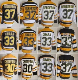 CCM Hockey Retro 37 Patrice Bergeron Jersey Retire 30 Gerry Cheevers 33 Zdeno Chara 17 Milan Lucic 75 Anniversary Vintage Classic Black WHite Yellow Breathable