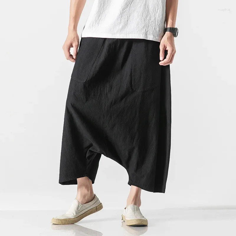 Calças masculinas Moda Cruz Solta Homens Harajuku Estilo Plus Size Harem Algodão Linho Casual Calças Japonesas Sweatpants