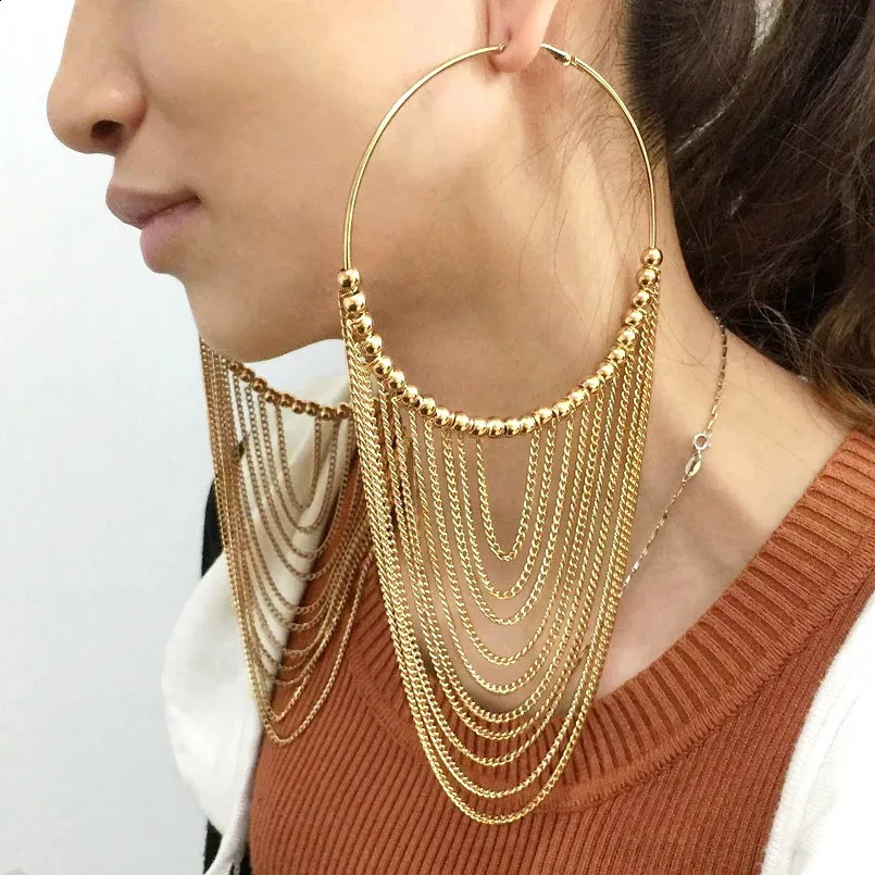 Dingle ljuskrona manilai mode cirkulär metall långa tofs örhängen för kvinnor indisk smyckekedja guld färg boll pendientes 231214
